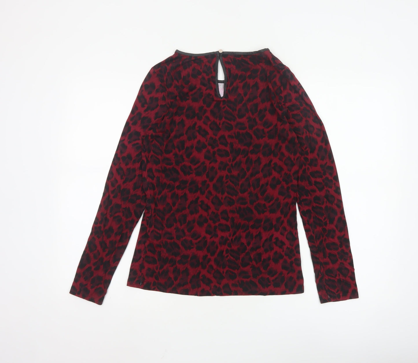 Oasis Women's Red Leopard Print Long Sleeve Jersey Blouse M