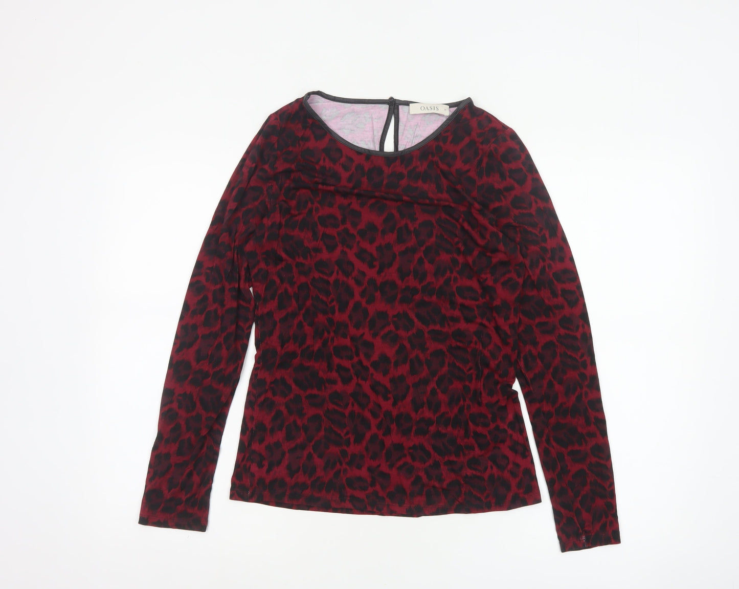 Oasis Women's Red Leopard Print Long Sleeve Jersey Blouse M