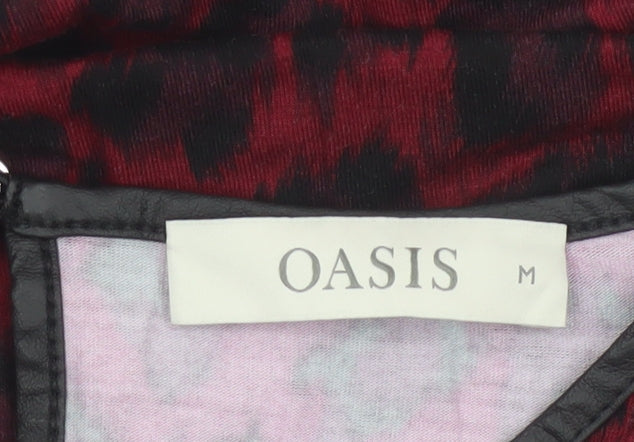 Oasis Women's Red Leopard Print Long Sleeve Jersey Blouse M
