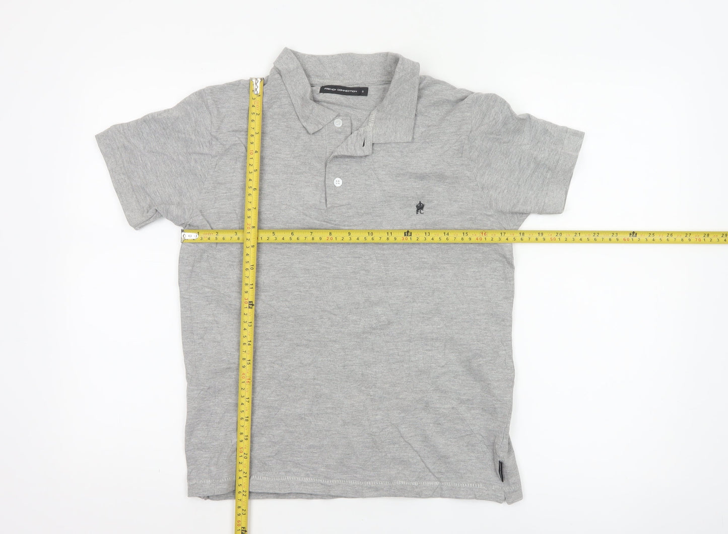 French Connection Women Grey Polo Shirt S Short Sleeve Cotton