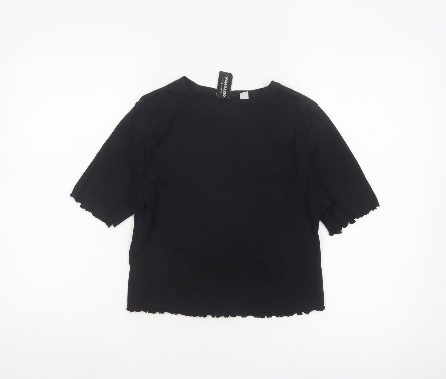 Collusion Women's Black Cropped T-Shirt UK 16 Slim Fit