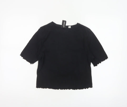 Collusion Women's Black Cropped T-Shirt UK 16 Slim Fit
