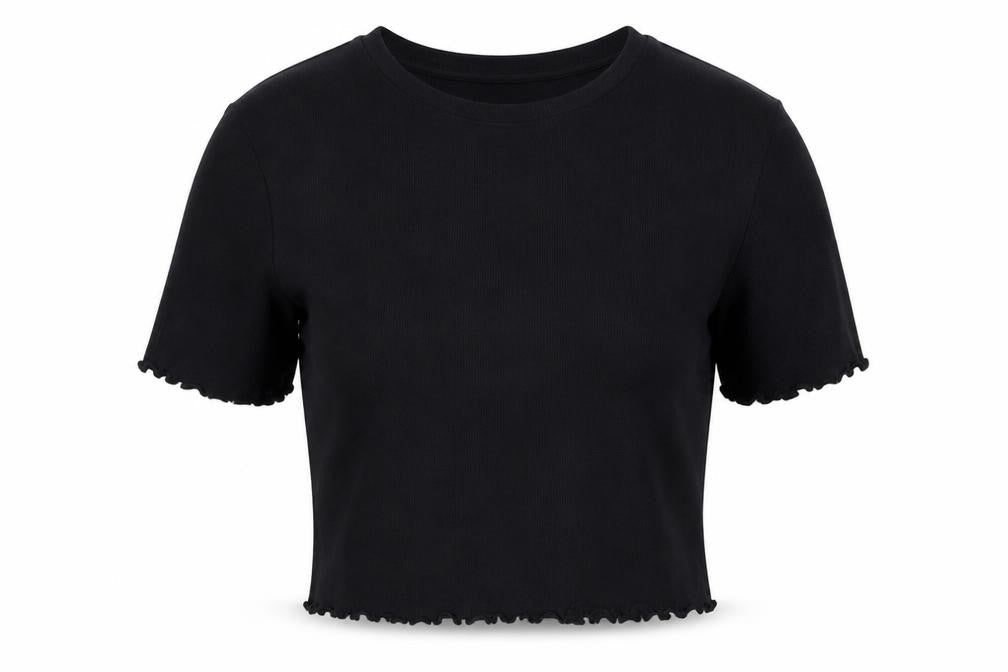 Collusion Women's Black Cropped T-Shirt UK 16 Slim Fit
