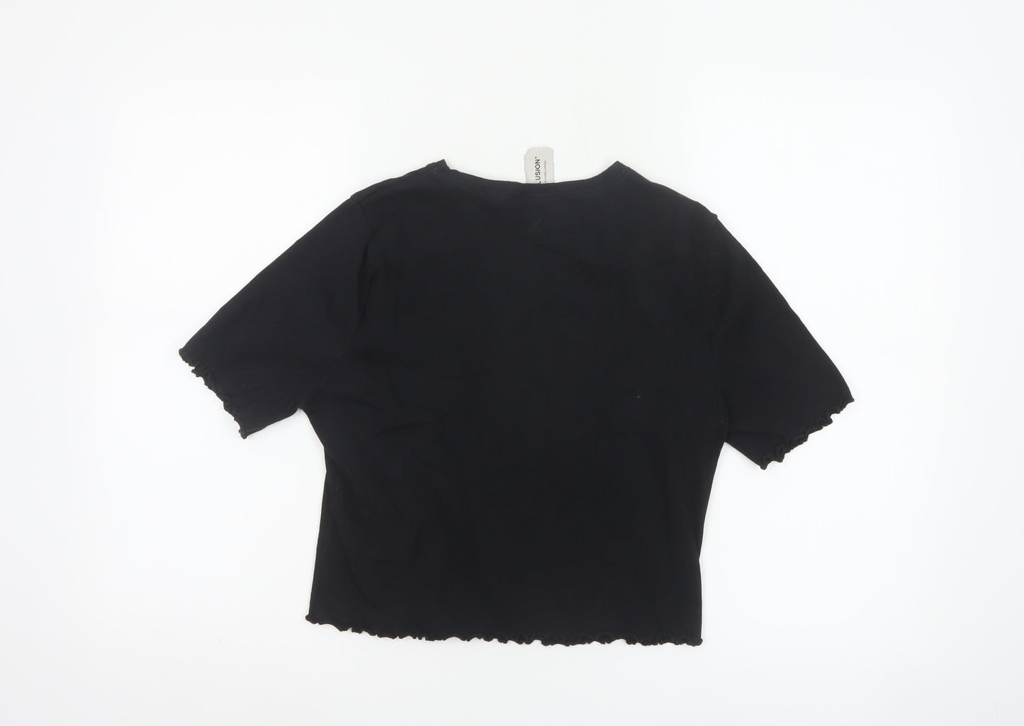 Collusion Women's Black Cropped T-Shirt UK 16 Slim Fit