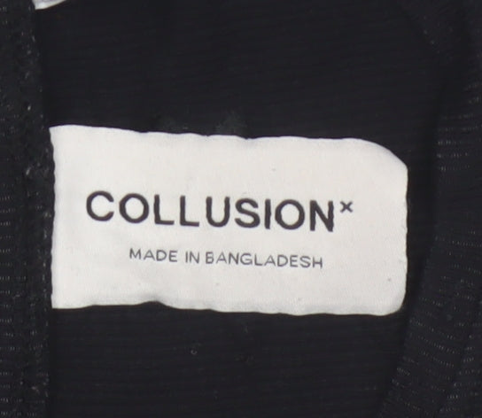 Collusion Women's Black Cropped T-Shirt UK 16 Slim Fit
