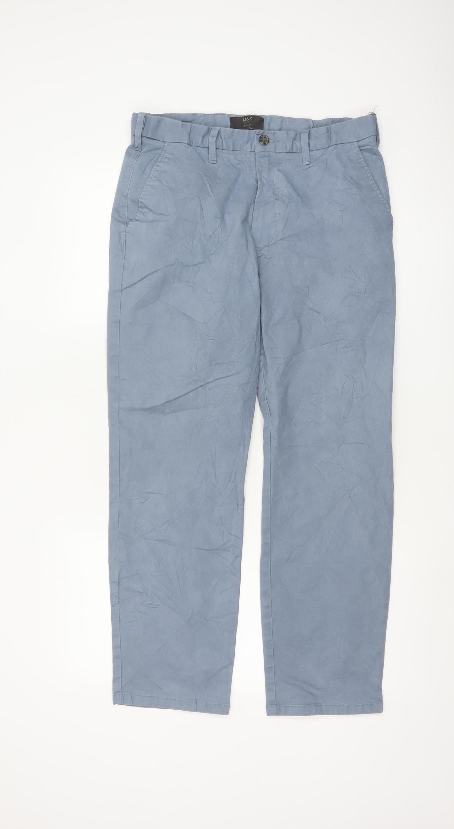Marks and Spencer Men's Blue Regular Fit Chino Trousers 32x29