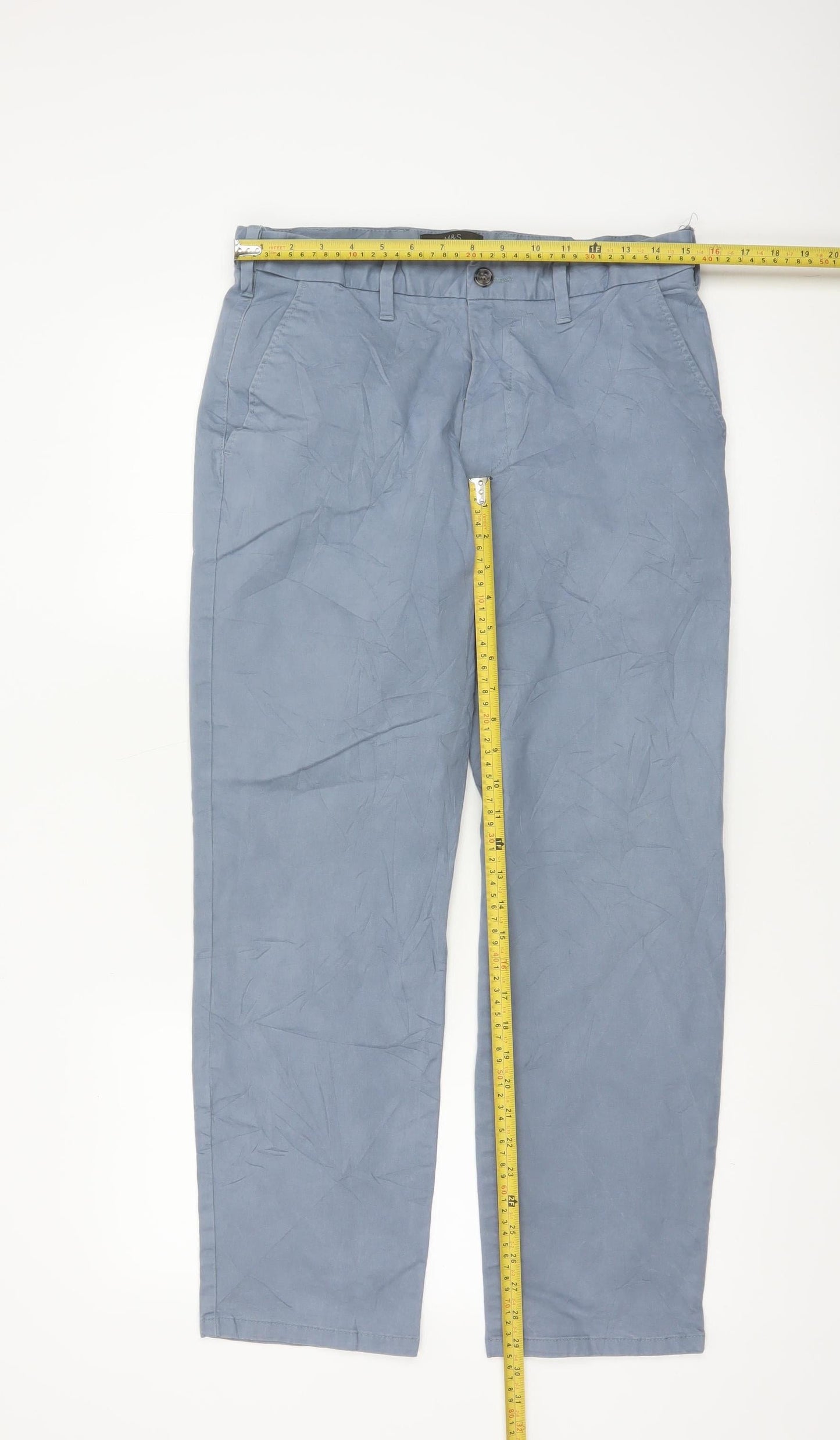 Marks and Spencer Men's Blue Regular Fit Chino Trousers 32x29