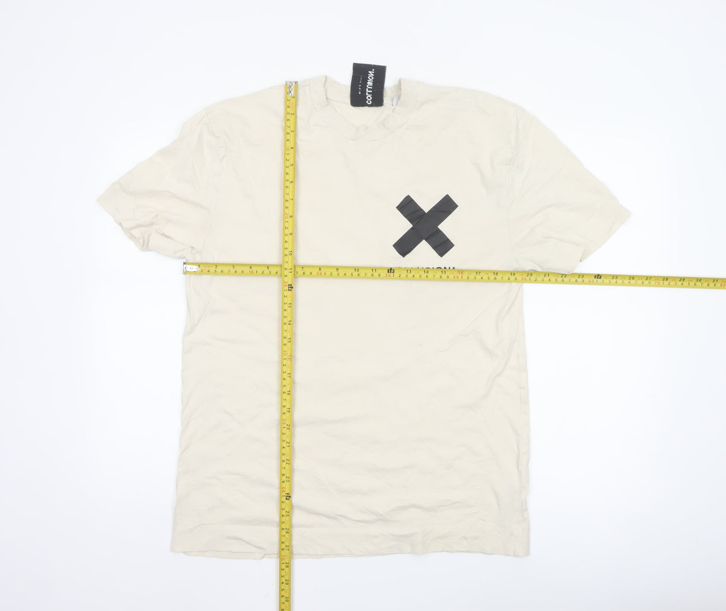 COLLUSION Men Beige Cotton Crew Neck Short Sleeve T-Shirt M Urban Style