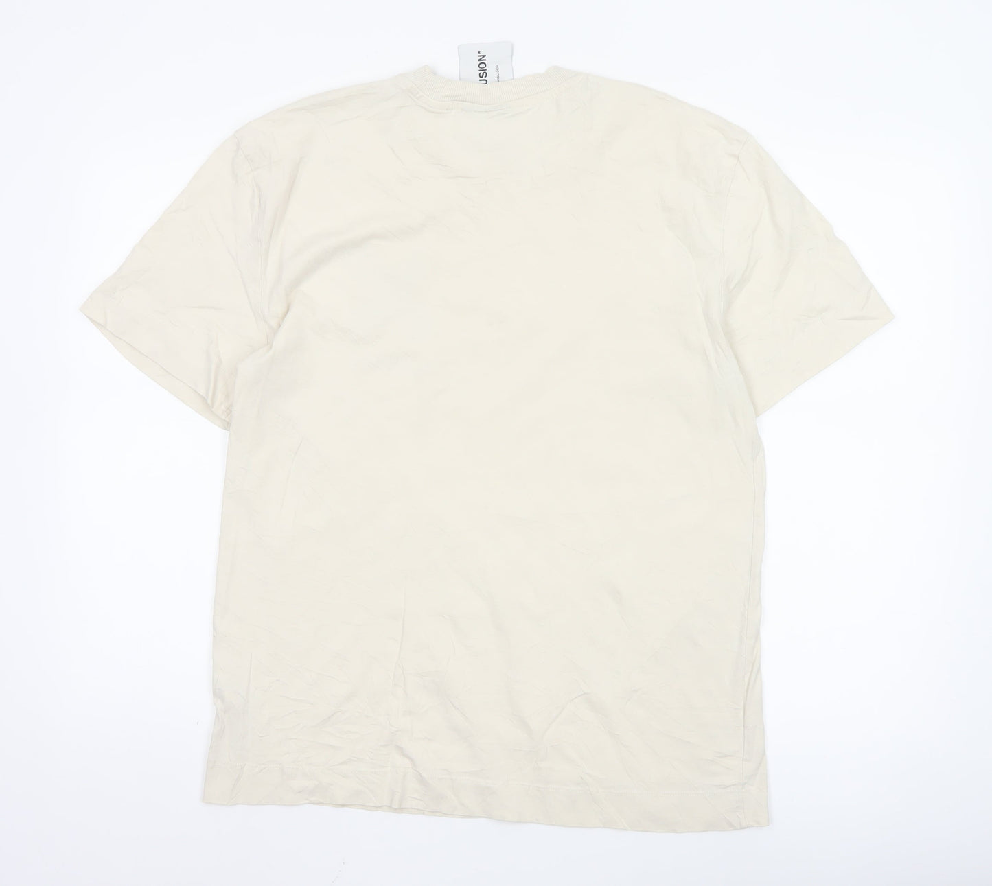 COLLUSION Men Beige Cotton Crew Neck Short Sleeve T-Shirt M Urban Style