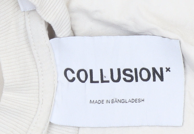 COLLUSION Men Beige Cotton Crew Neck Short Sleeve T-Shirt M Urban Style
