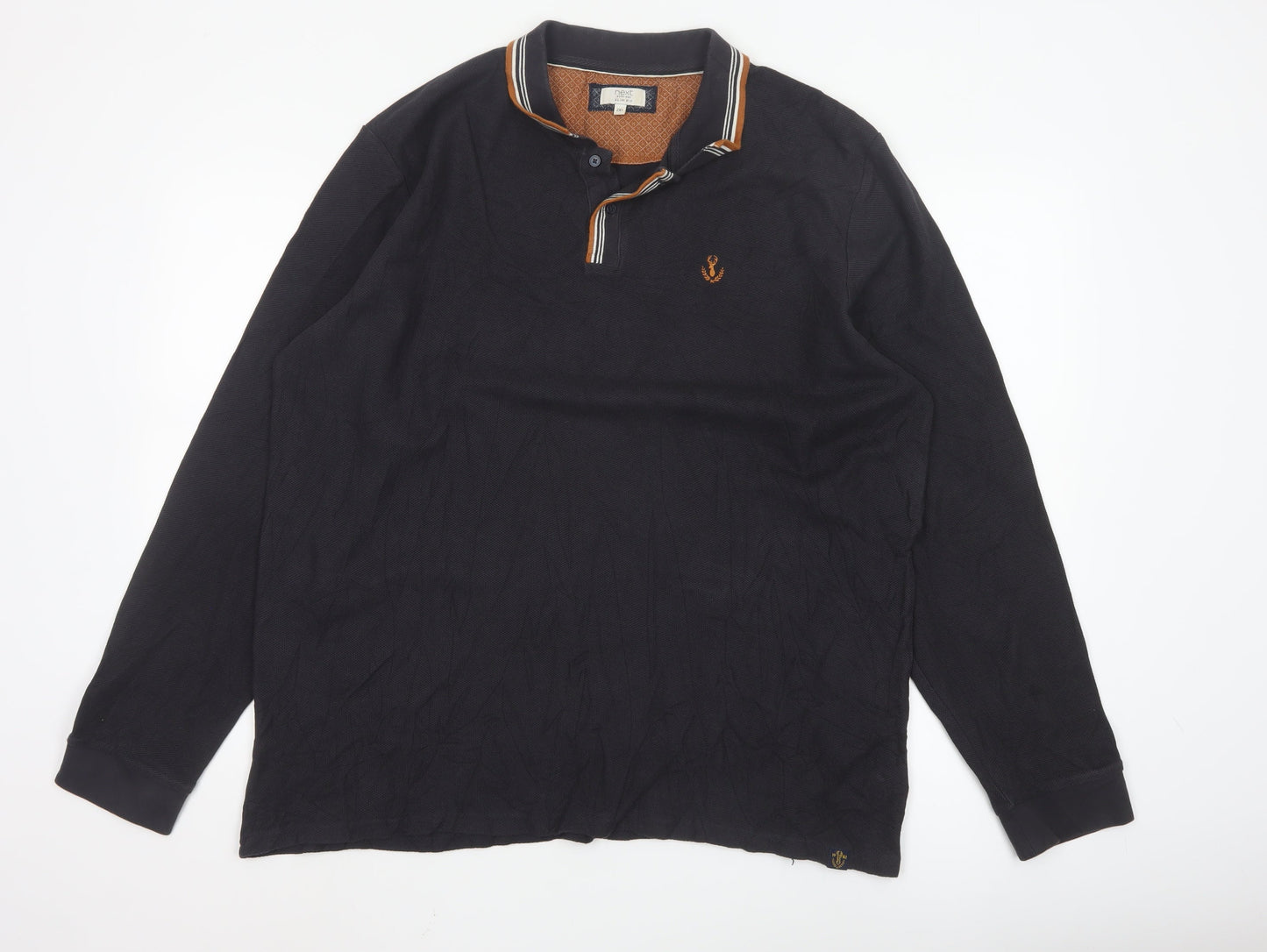 Next Men's Black Long Sleeve Polo Shirt XXL Organic Cotton