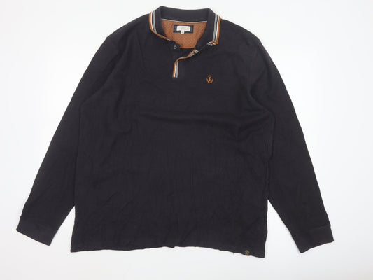 Next Men's Black Long Sleeve Polo Shirt XXL Organic Cotton