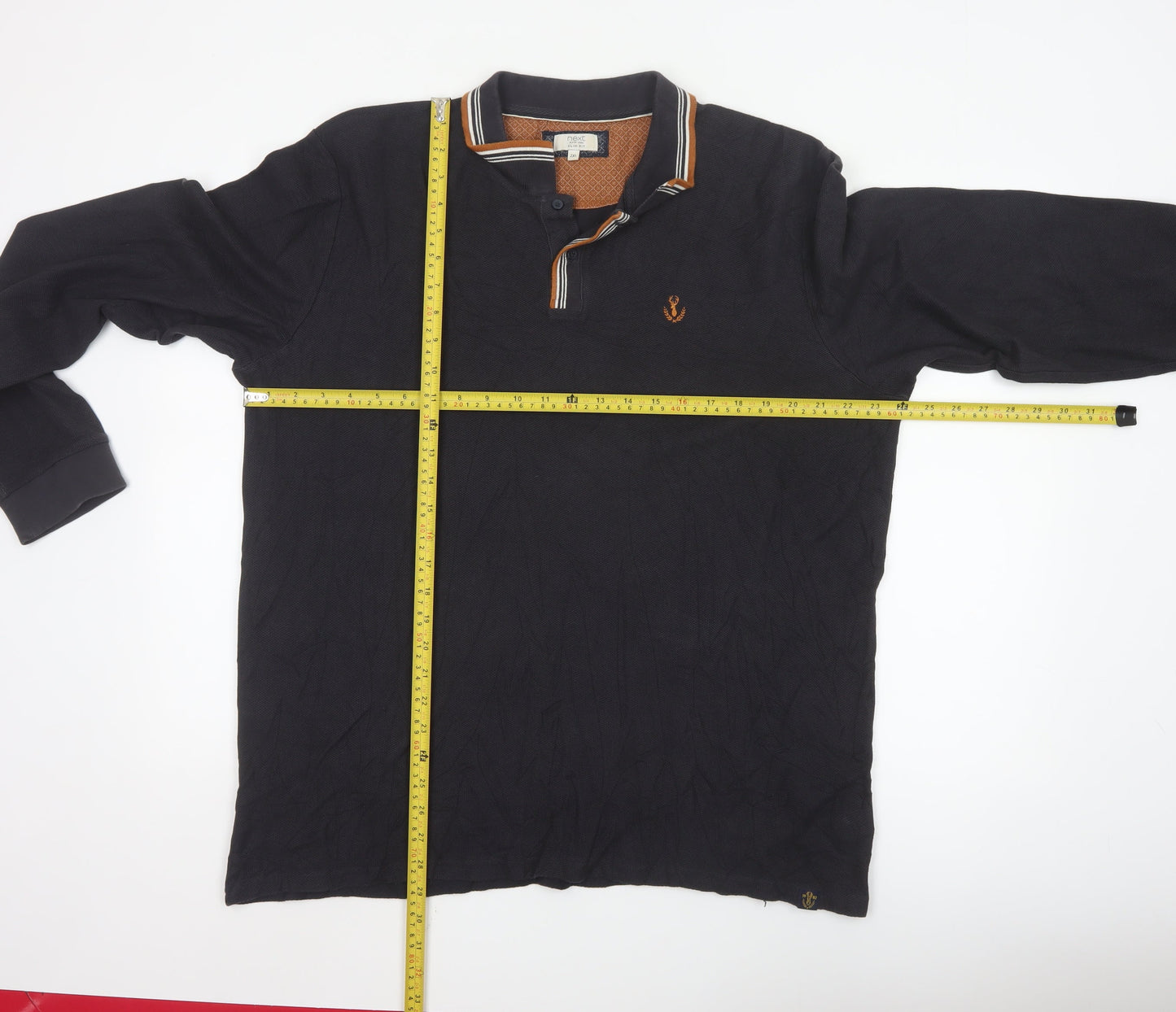 Next Men's Black Long Sleeve Polo Shirt XXL Organic Cotton