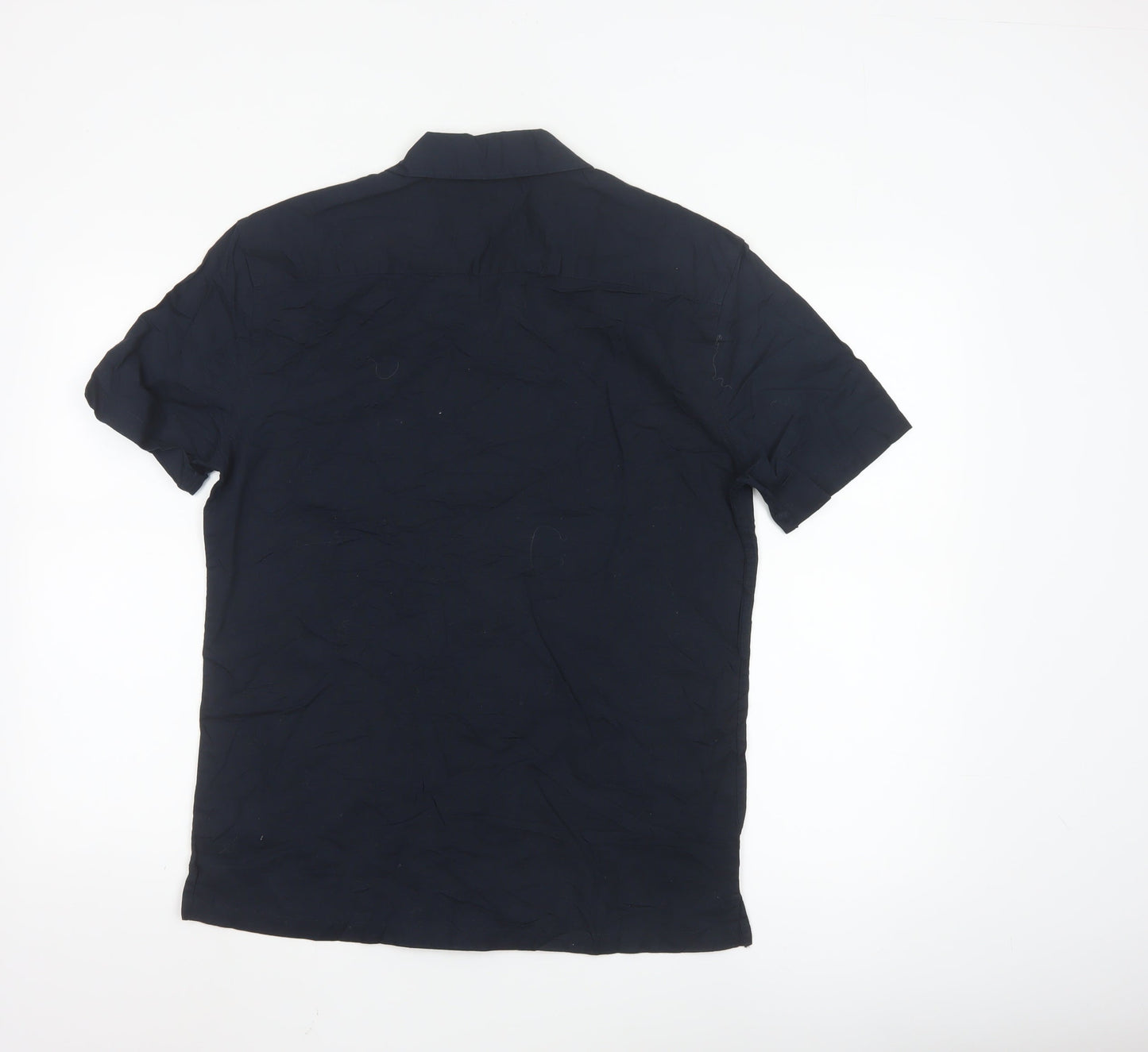 Marks and Spencer Men's Blue Linen Blend Regular Fit Short Sleeve Shirt S