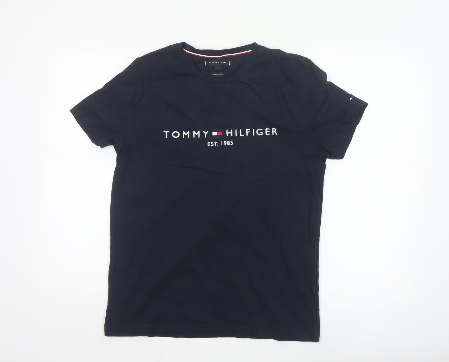 Tommy Hilfiger Men Blue Regular Fit Logo Cotton Crew Neck T-Shirt M