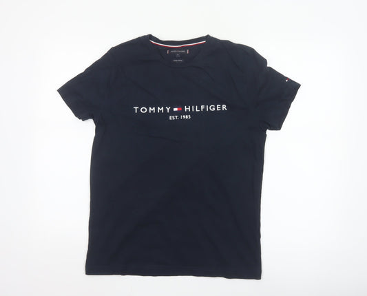 Tommy Hilfiger Men Blue Regular Fit Logo Cotton Crew Neck T-Shirt M