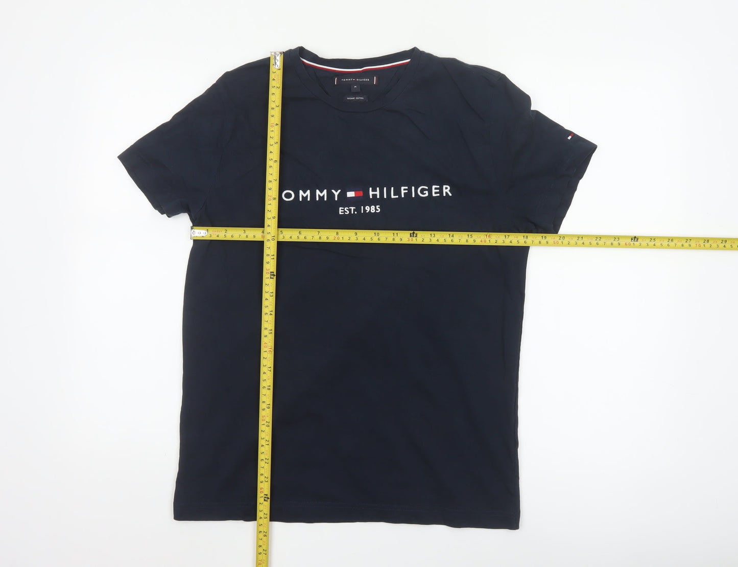Tommy Hilfiger Men Blue Regular Fit Logo Cotton Crew Neck T-Shirt M