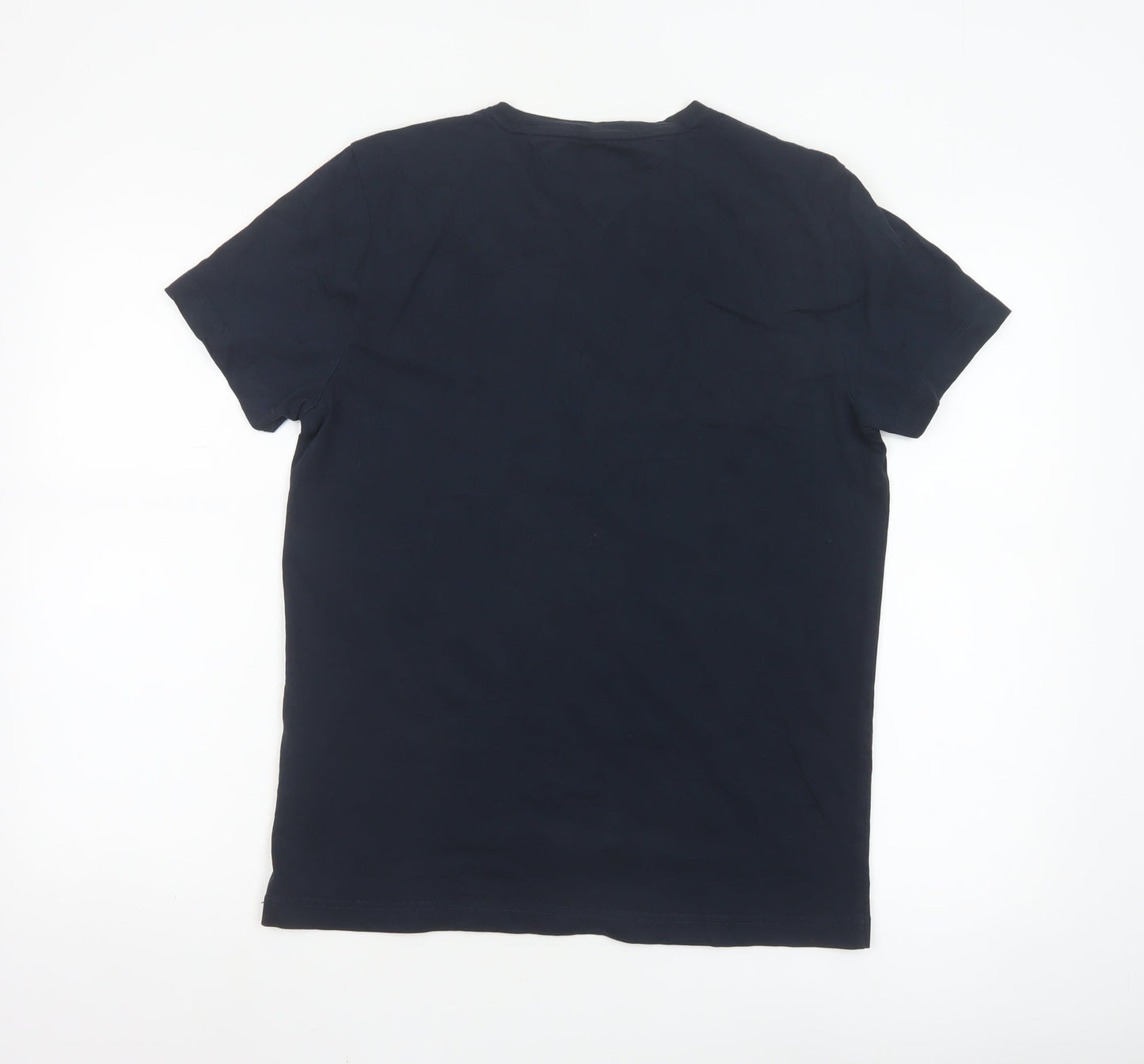 Tommy Hilfiger Men Blue Regular Fit Logo Cotton Crew Neck T-Shirt M