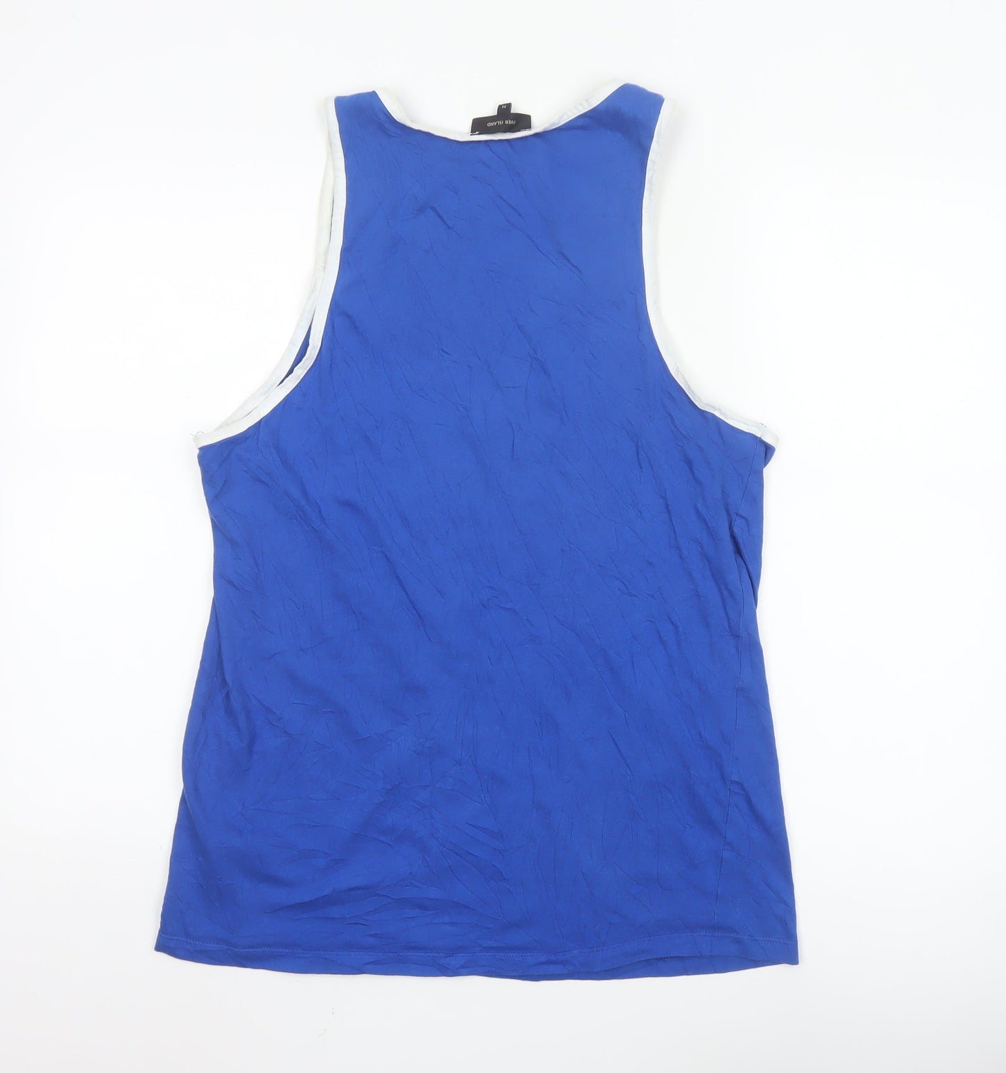 River Island Men's Blue Graphic Sleeveless Cotton Tank Top M