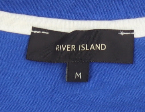 River Island Men's Blue Graphic Sleeveless Cotton Tank Top M