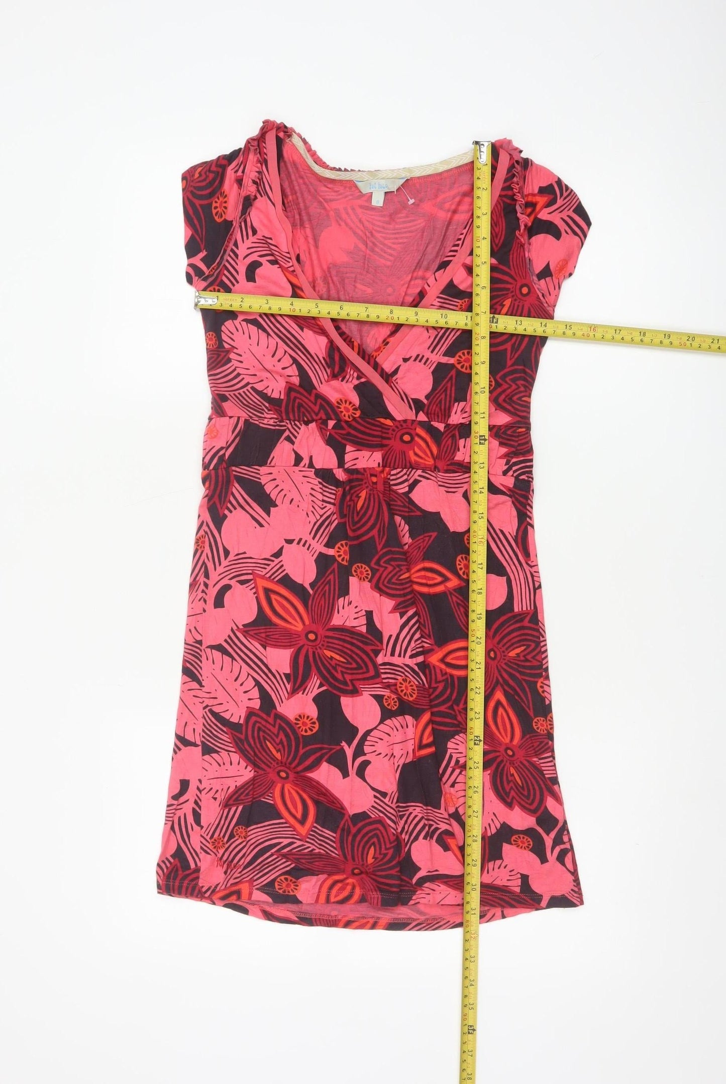 Fat Face Women’s Red Floral Wrap Viscose Stretch Short Sleeve Knee Length Dress Size 8