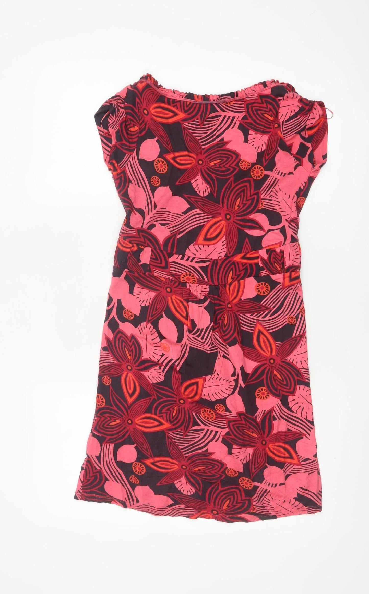 Fat Face Women’s Red Floral Wrap Viscose Stretch Short Sleeve Knee Length Dress Size 8
