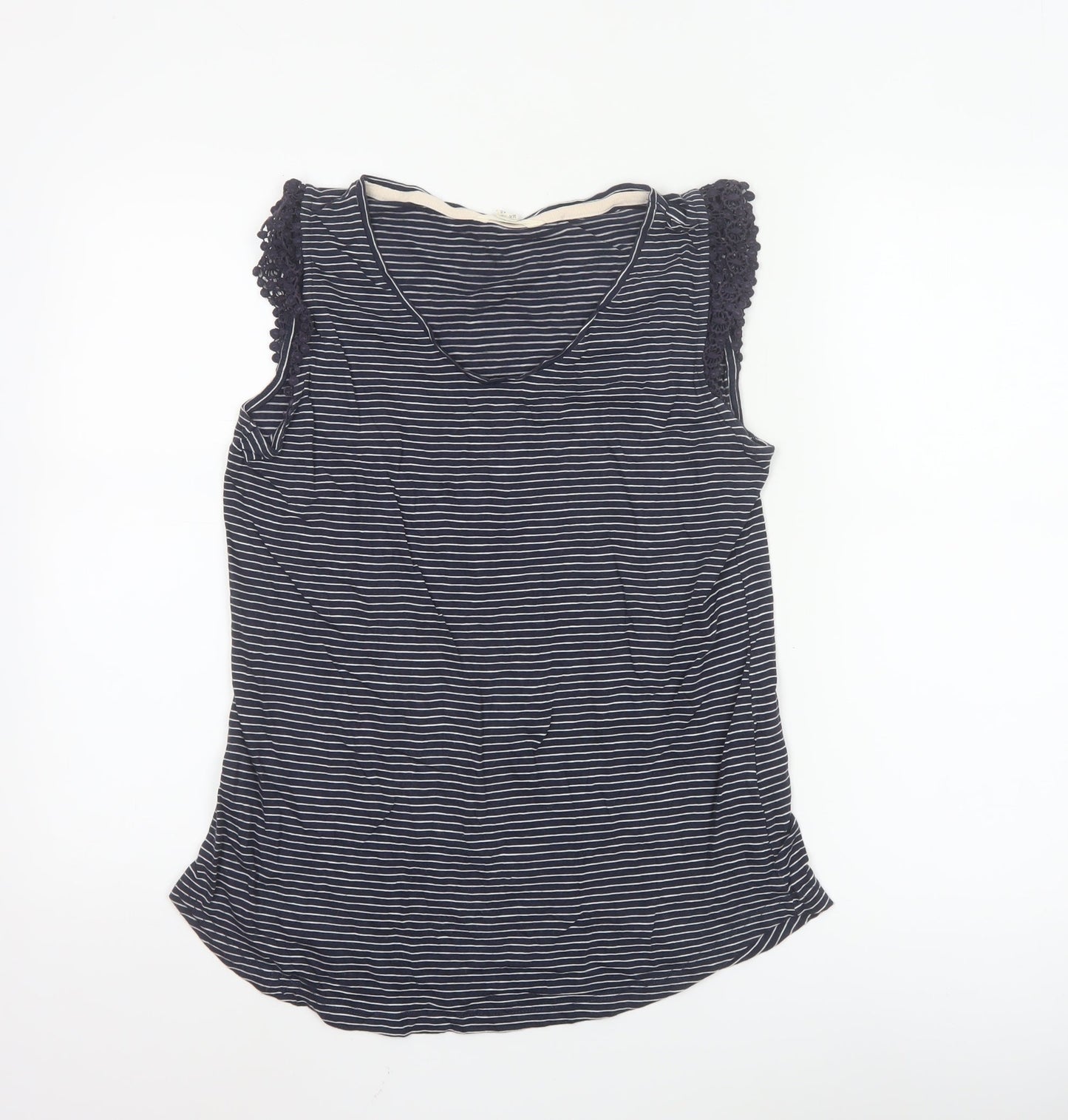 White Stuff Women Navy Striped Sleeveless Cotton Modal Top Size 12