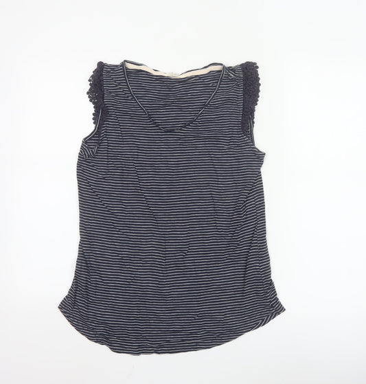 White Stuff Women Navy Striped Sleeveless Cotton Modal Top Size 12