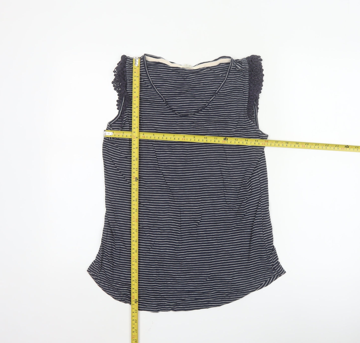 White Stuff Women Navy Striped Sleeveless Cotton Modal Top Size 12