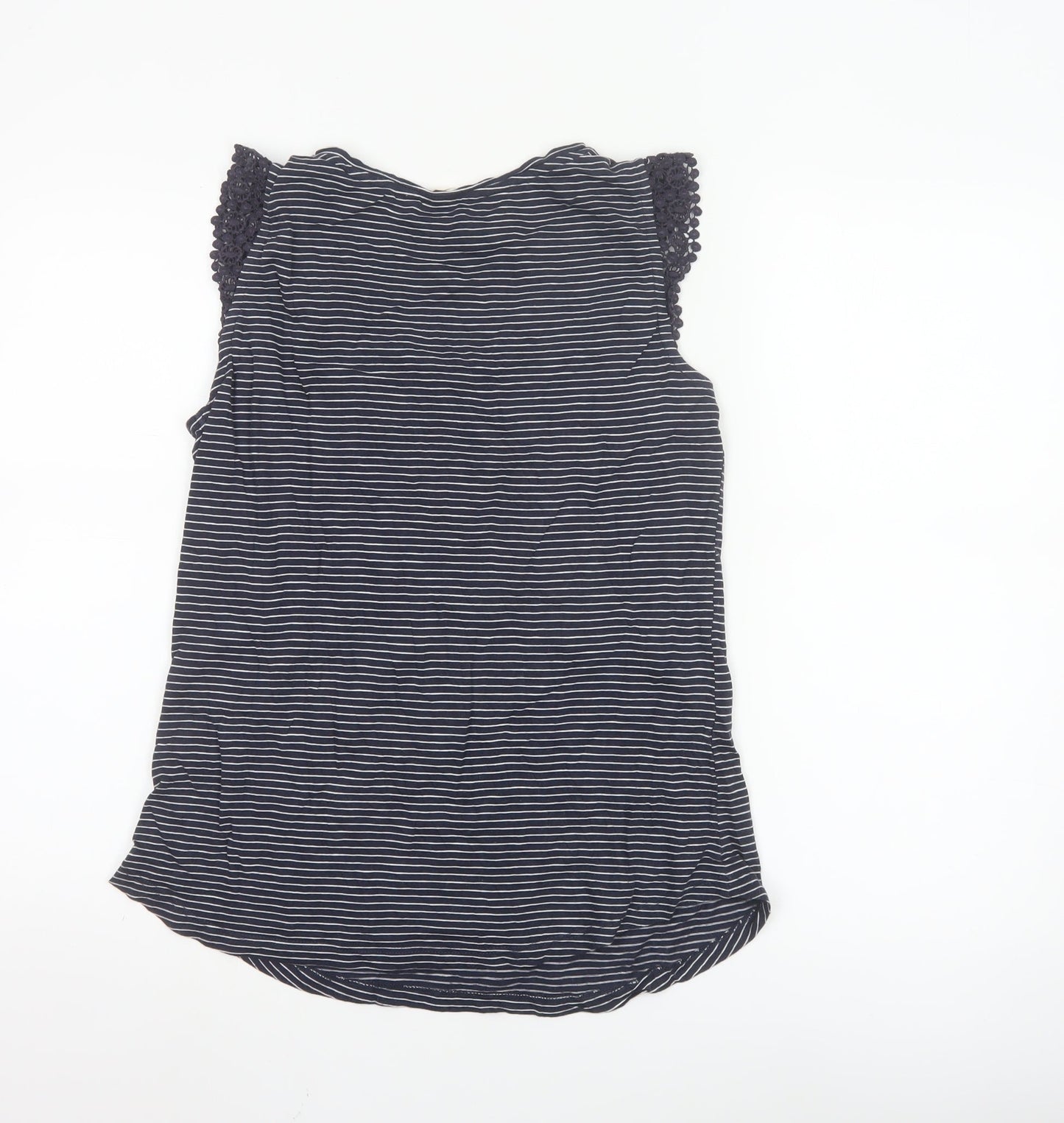 White Stuff Women Navy Striped Sleeveless Cotton Modal Top Size 12
