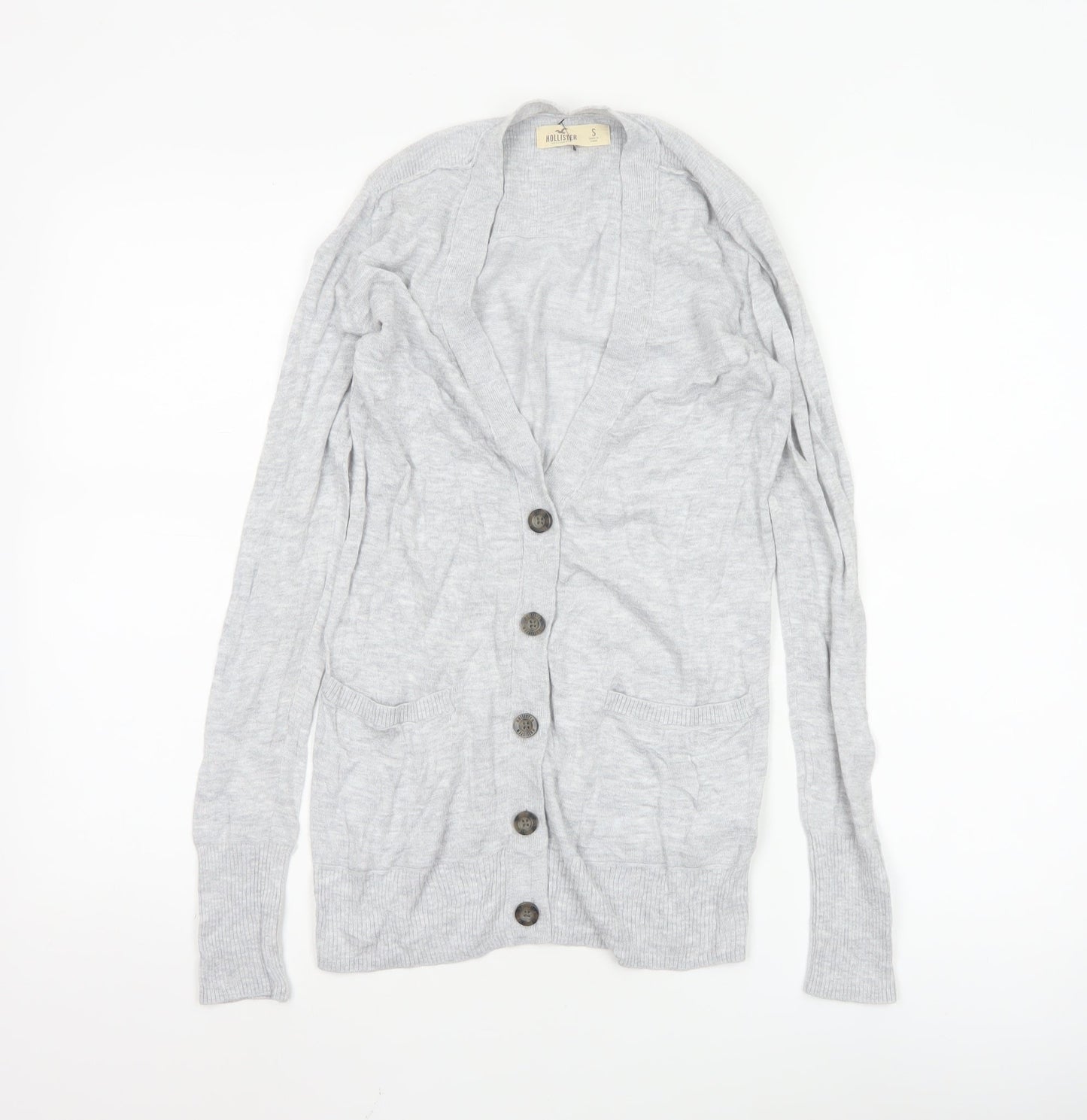 Hollister Women Grey Knit Long Sleeve Button Cardigan Small