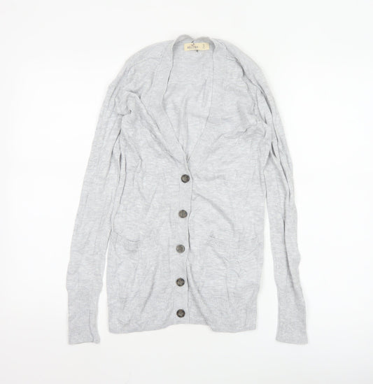 Hollister Women Grey Knit Long Sleeve Button Cardigan Small