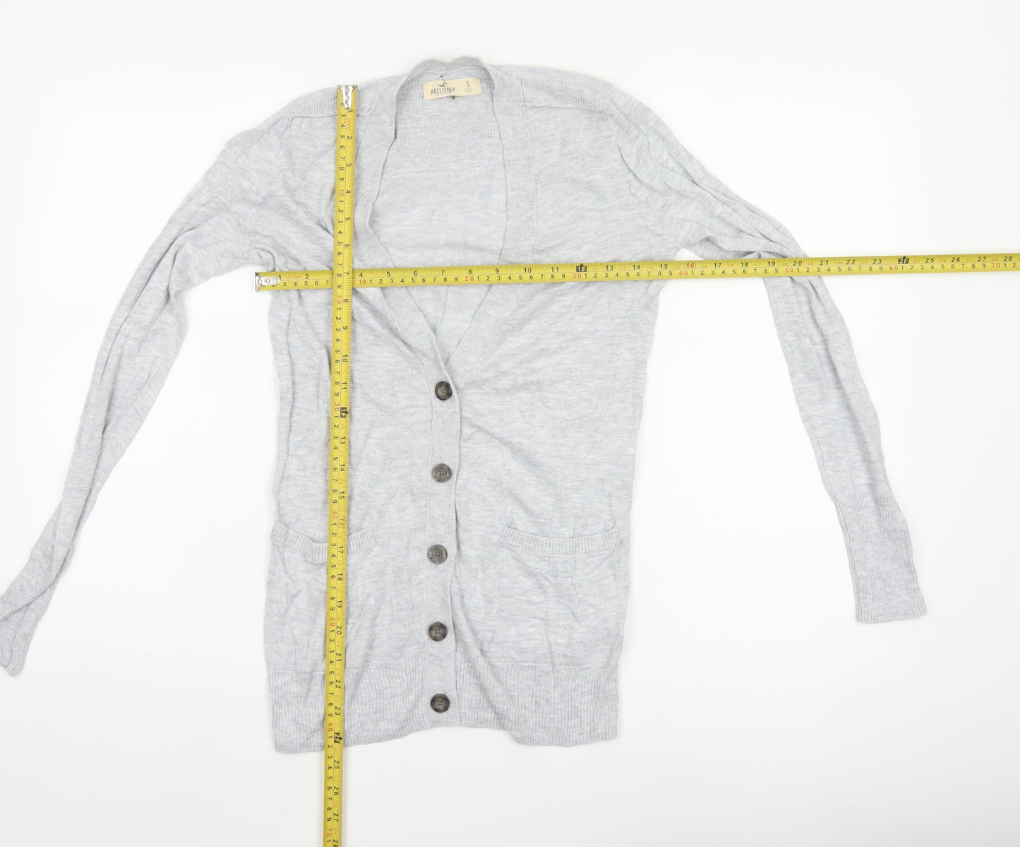 Hollister Women Grey Knit Long Sleeve Button Cardigan Small
