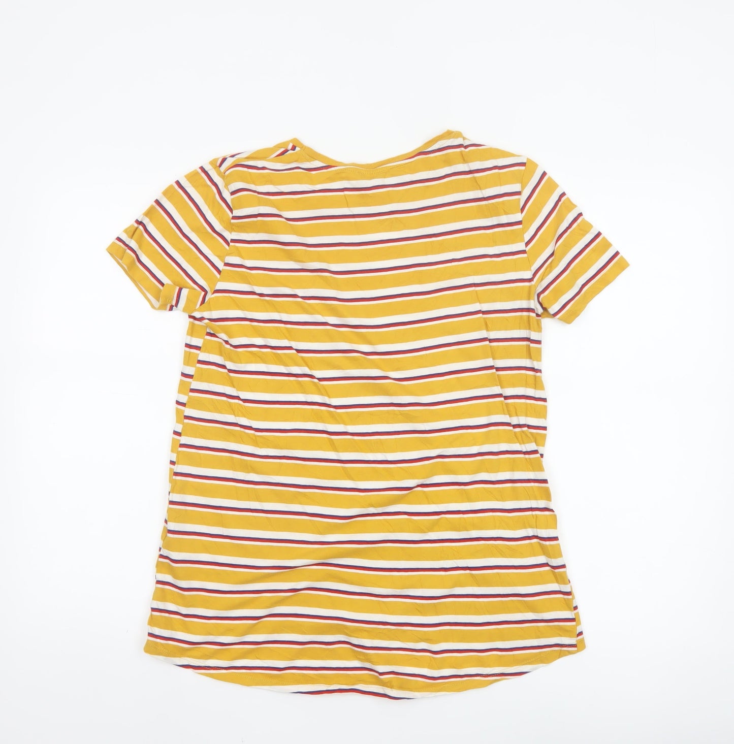 Zara Women Yellow Striped Short Sleeve Basic T-Shirt Size S