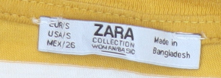 Zara Women Yellow Striped Short Sleeve Basic T-Shirt Size S
