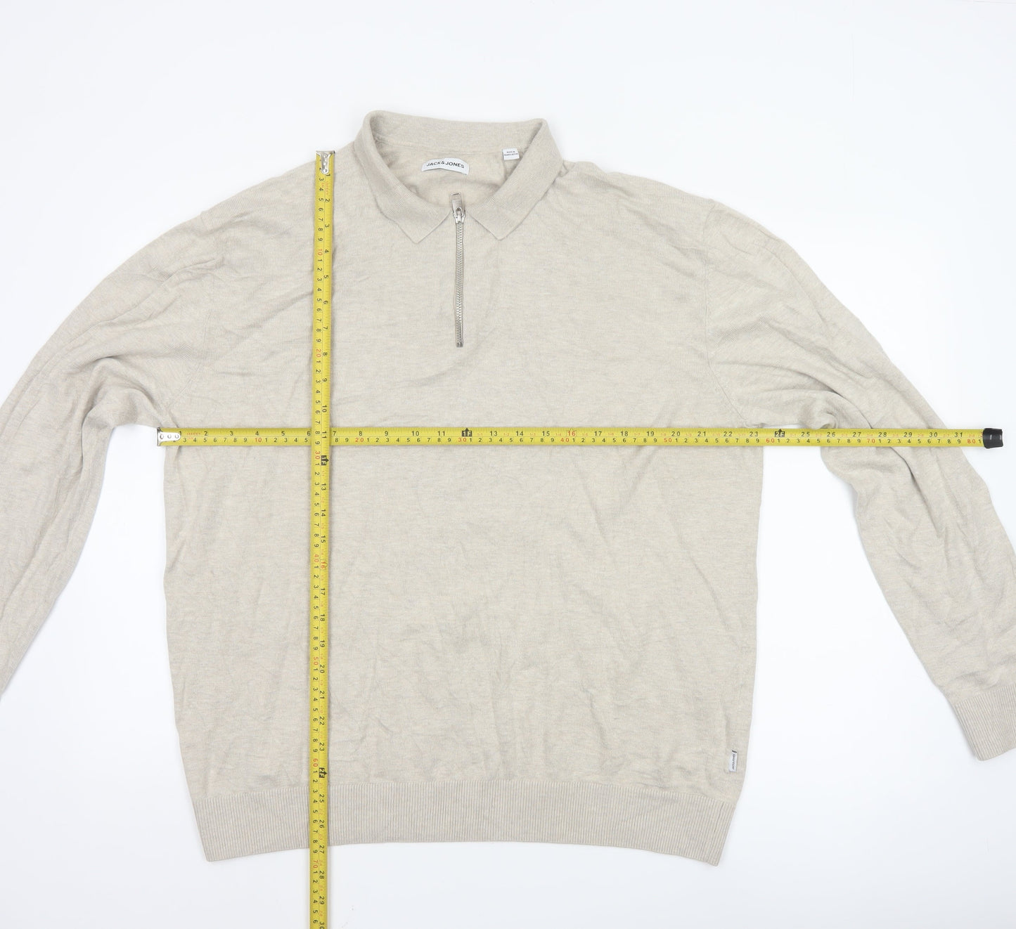 Jack & Jones Men's Beige Collared 1/4 Zip Knit Jumper XL