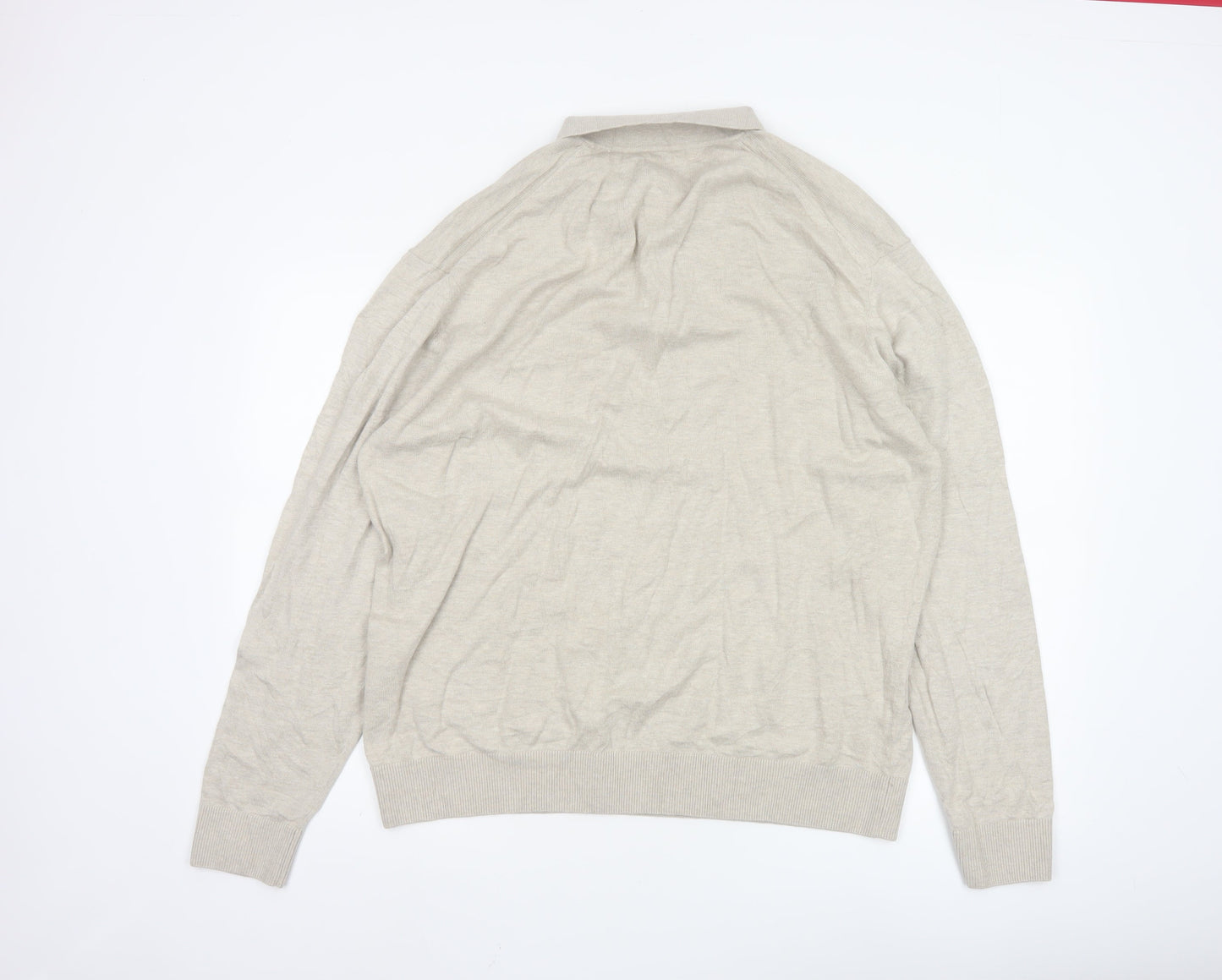 Jack & Jones Men's Beige Collared 1/4 Zip Knit Jumper XL