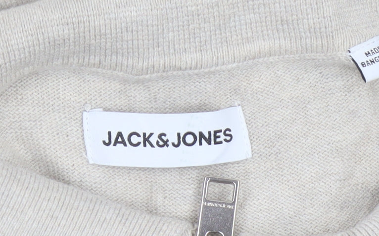 Jack & Jones Men's Beige Collared 1/4 Zip Knit Jumper XL