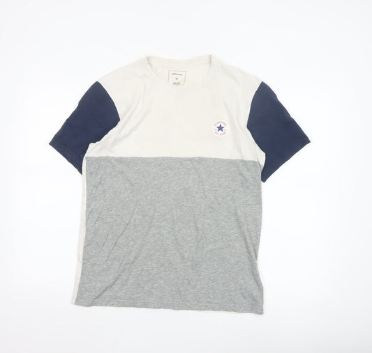 Converse Men's Grey Colourblock Crew Neck Short Sleeve T-Shirt M