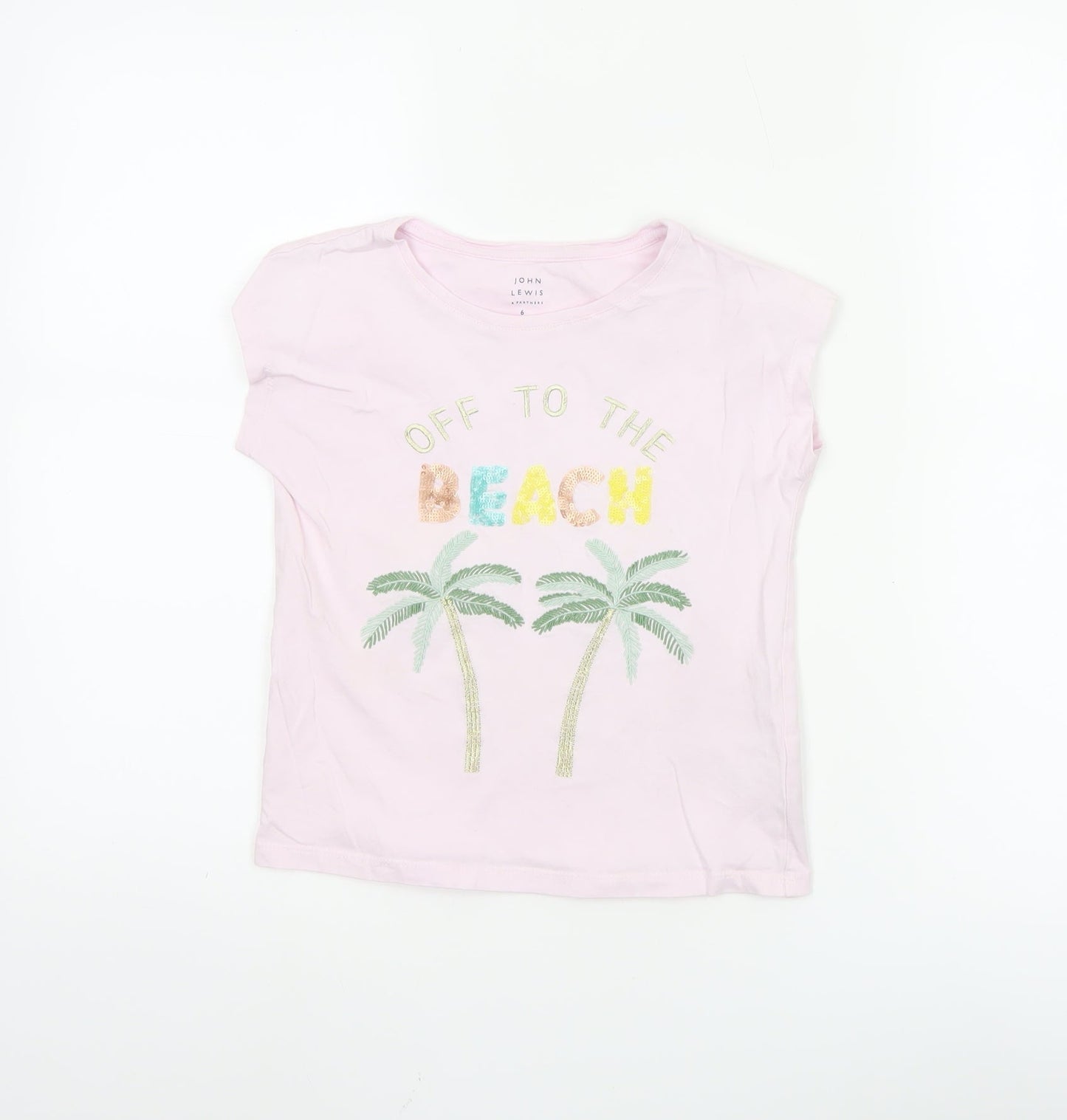 John Lewis Teens Pink Short Sleeve Beach Embroidered T-Shirt Size 6