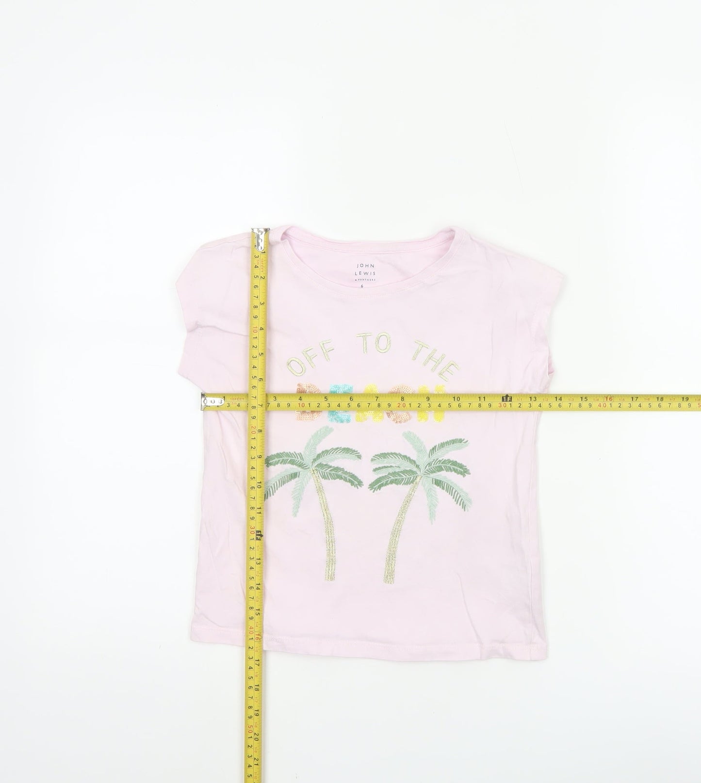 John Lewis Teens Pink Short Sleeve Beach Embroidered T-Shirt Size 6