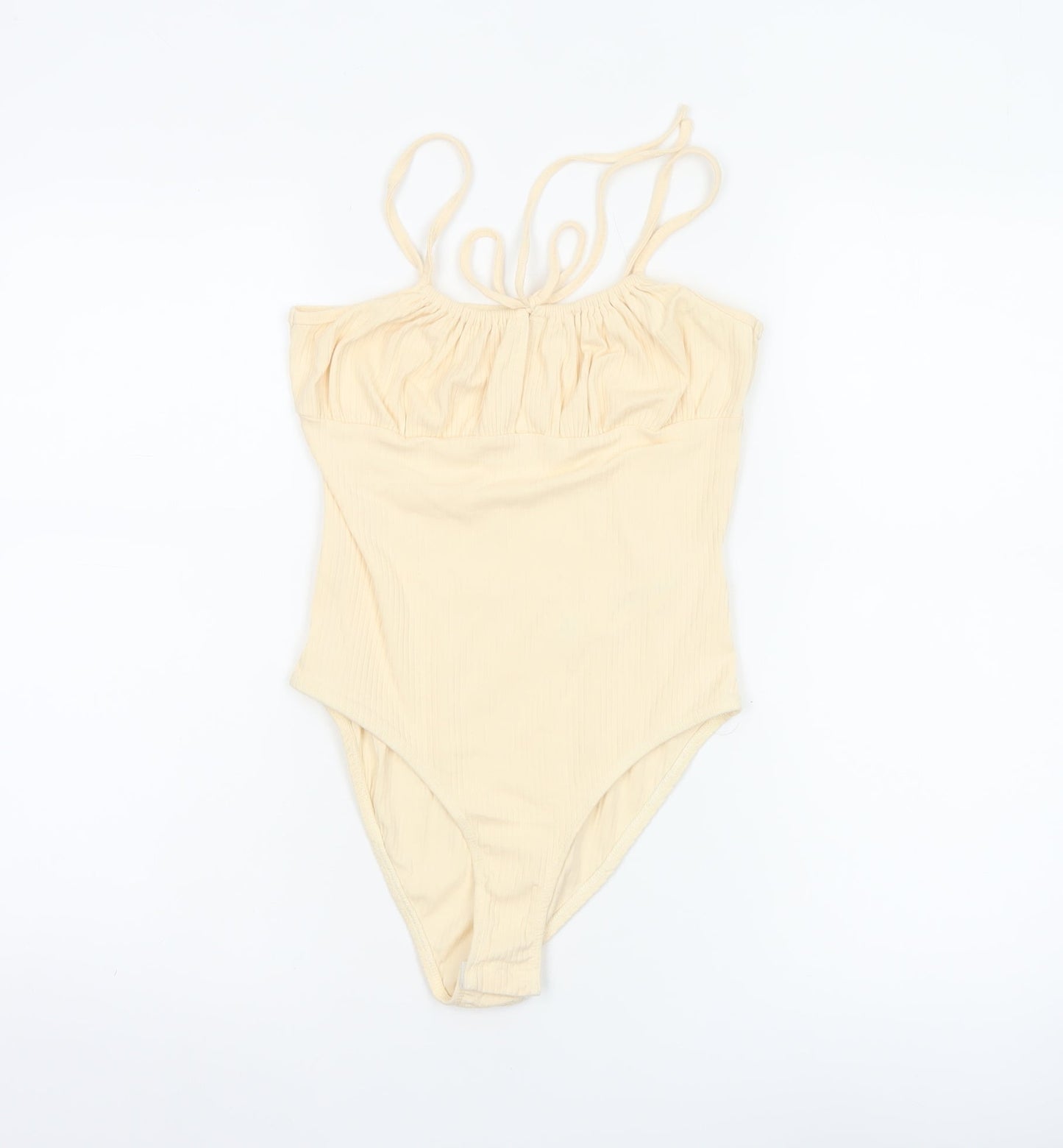 Miss Selfridge Women Beige Cotton Stretch Bodysuit UK 10