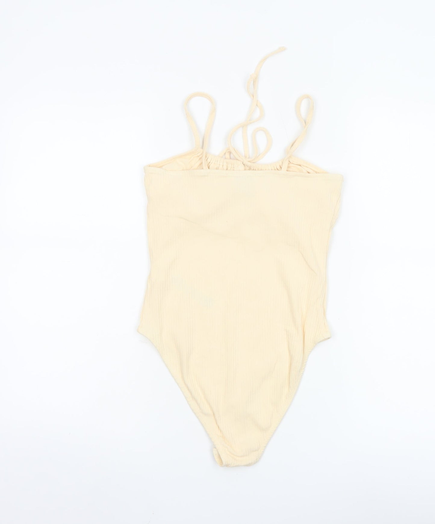 Miss Selfridge Women Beige Cotton Stretch Bodysuit UK 10