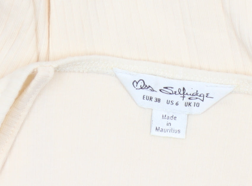 Miss Selfridge Women Beige Cotton Stretch Bodysuit UK 10