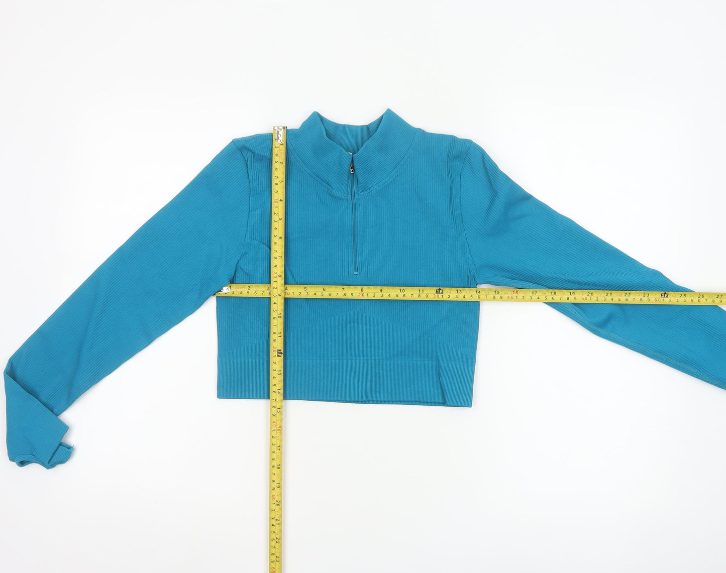 Mooslover Women Blue Long Sleeve Cropped 1/4 Zip Athletic Top L