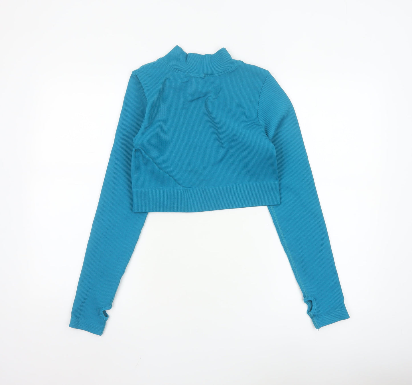 Mooslover Women Blue Long Sleeve Cropped 1/4 Zip Athletic Top L