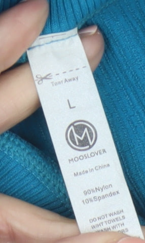 Mooslover Women Blue Long Sleeve Cropped 1/4 Zip Athletic Top L