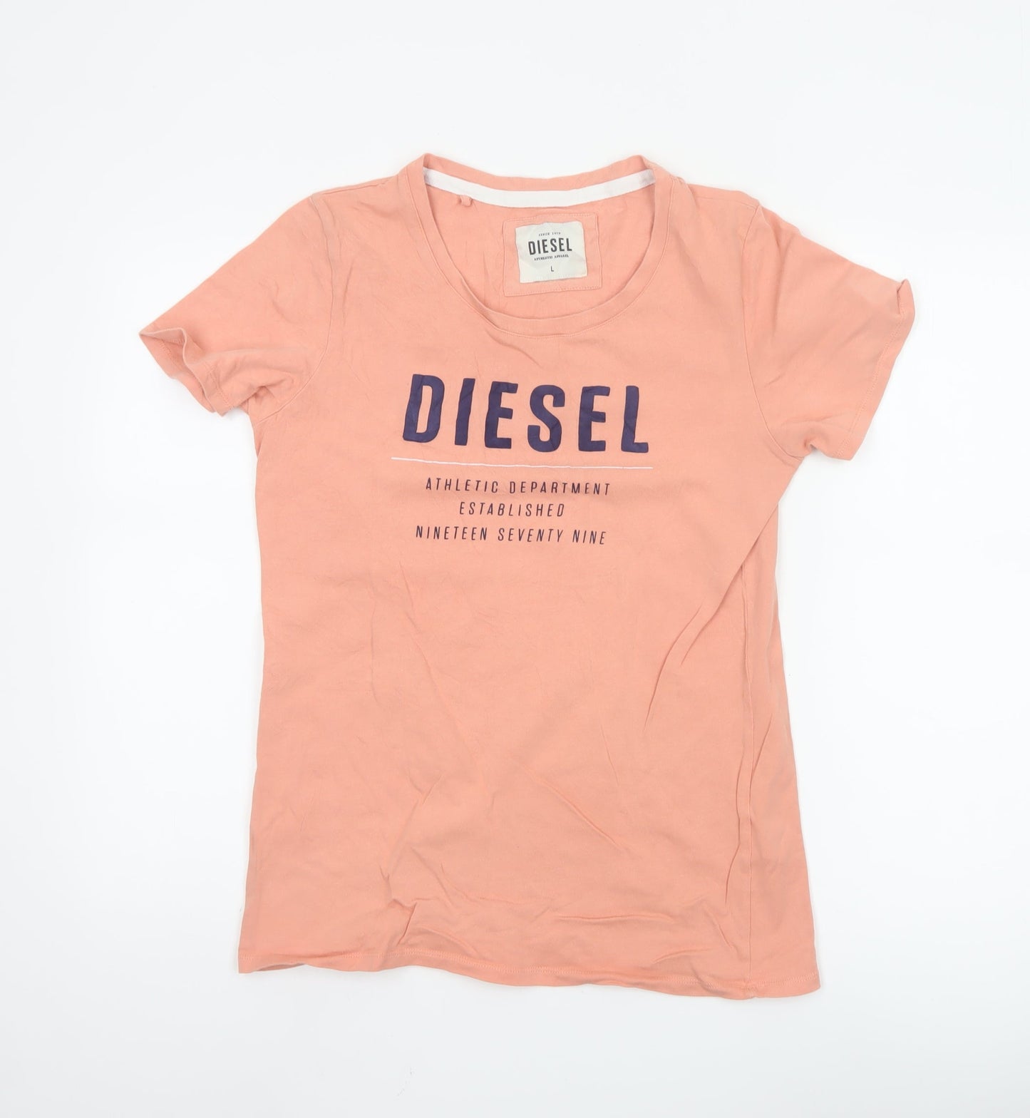 Diesel Men's Peach Cotton Crew Neck Graphic T-Shirt Size L