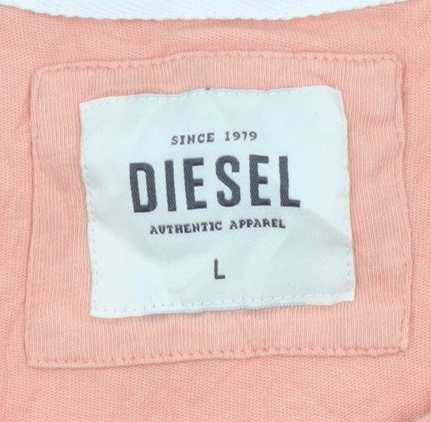 Diesel Men's Peach Cotton Crew Neck Graphic T-Shirt Size L