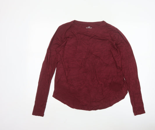 Hollister Women Red Slim Fit Long Sleeve Viscose T-Shirt Size S